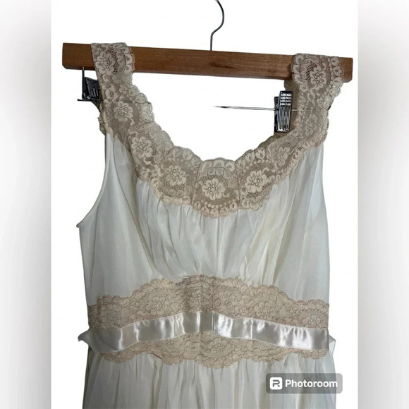 Vintage 50s Slip Cream Sheer Ivory Lace Vintage Lingerie Slip Size 32 - Picture 5 of 8